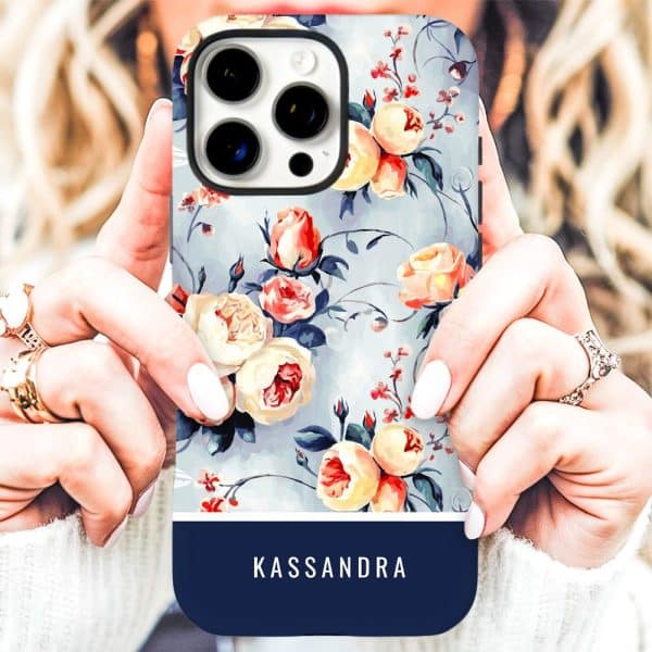 Phone Case With A Floral Design And The Name Kassandra.