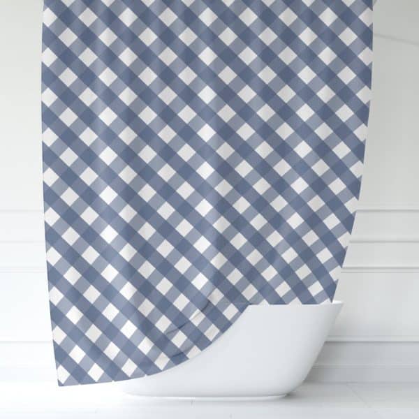 Blue And White Gingham Shower Curtain.