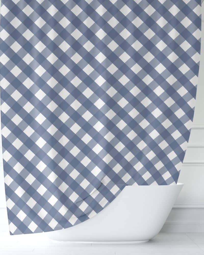 Blue and white gingham shower curtain.