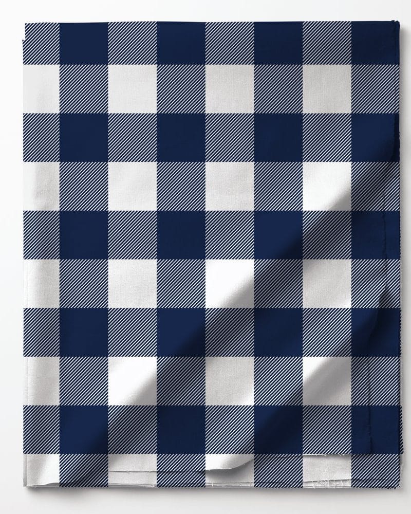 Navy blue and white checkered fabric.