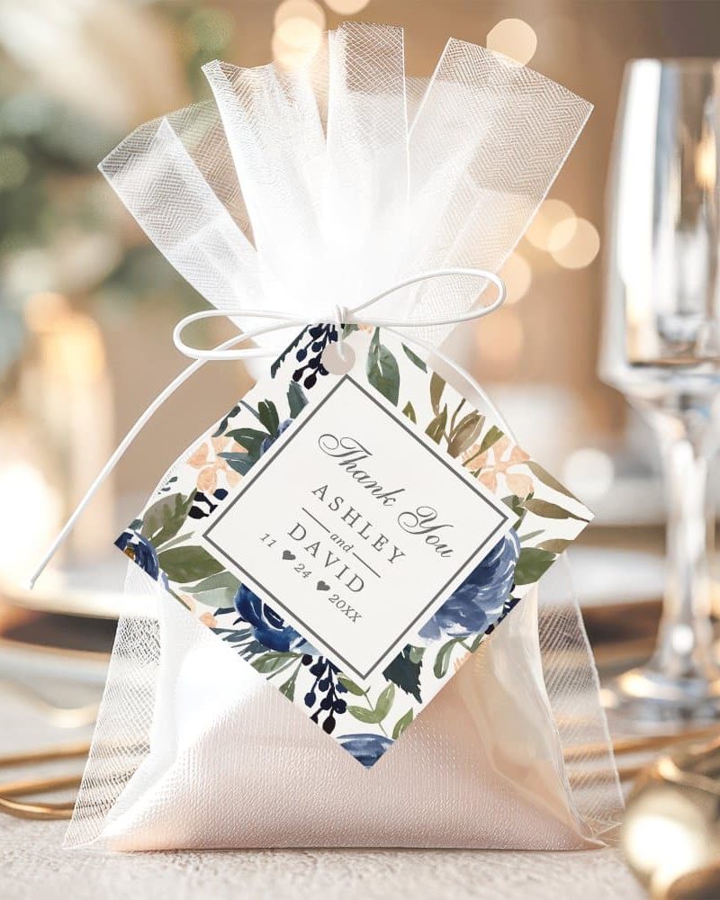 Navy Blue Floral Pattern Watercolor Wedding Favor Tags
