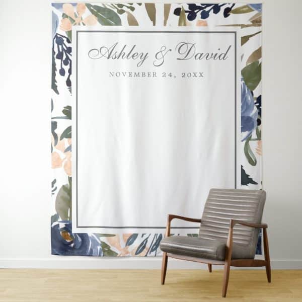 Wedding Backdrop With Floral Border And Ashley &Amp; David'S Names And Wedding Date.