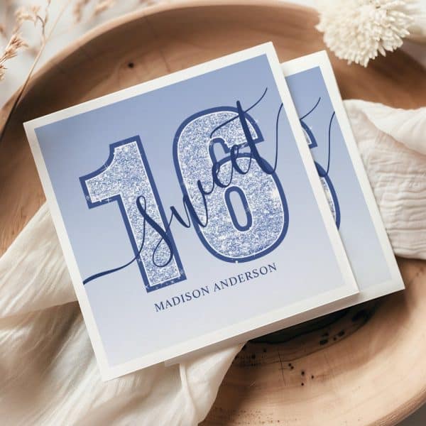 Sweet Sixteen Invitation With Glitter-Effect Numbers And Madison Anderson'S Name.