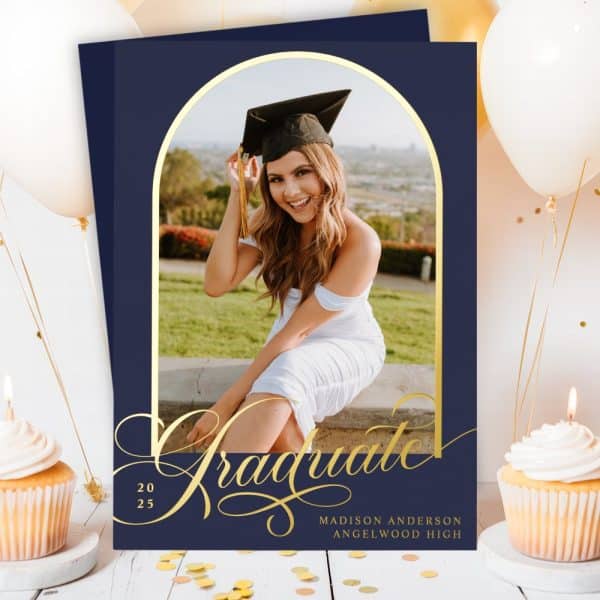 Graduation Announcement Featuring A Photo Of Madison Anderson, Angelwood High Graduate, In Cap And Gown.