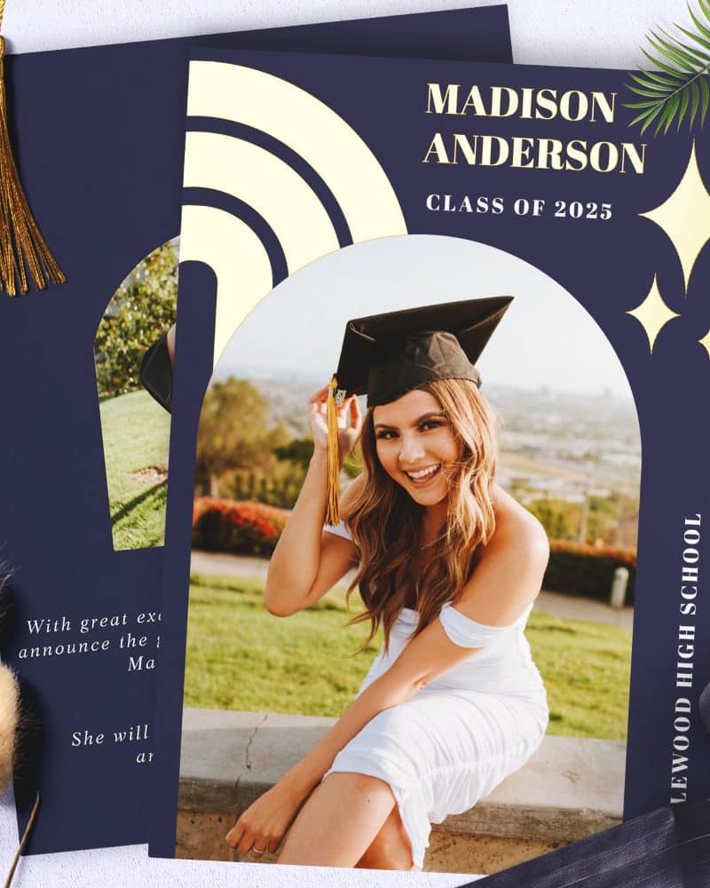 Graduation announcement for Madison Anderson, Class of 2025, Lewood High School, featuring a photo of her in cap and gown.