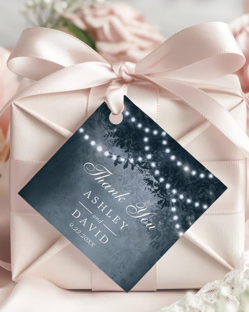 Navy Rustic Tree Canopy Lights Woodland Wedding Favor Tags