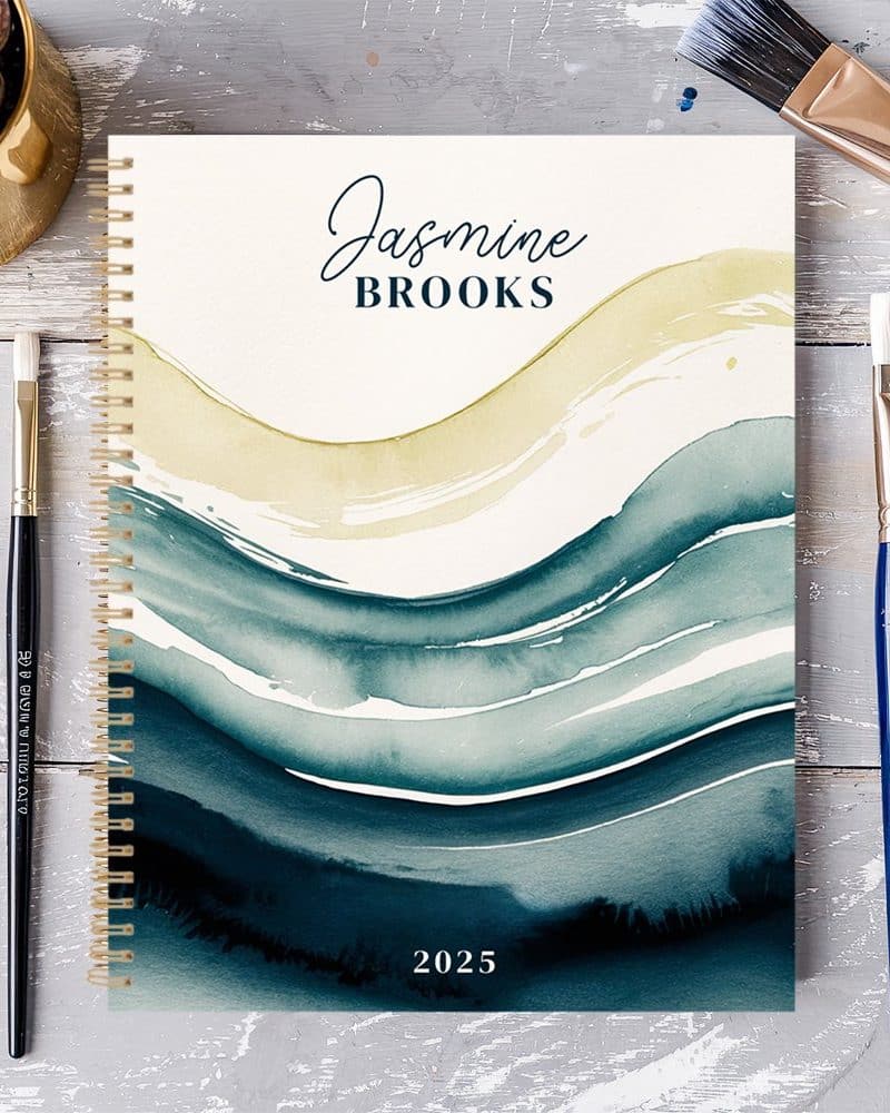 Navy Watercolor Flow 2025 Custom Name Planner