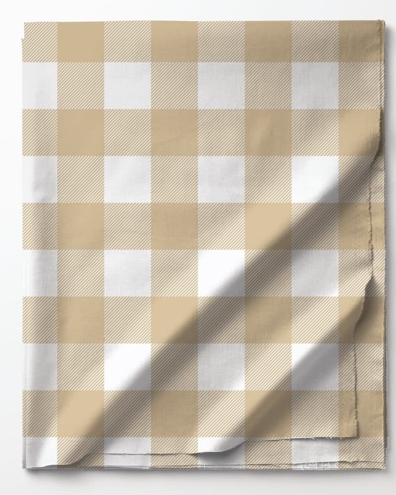 Beige and white gingham fabric.