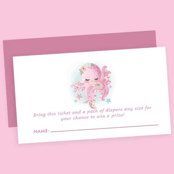Pink Octopus Baby Shower Raffle Ticket.