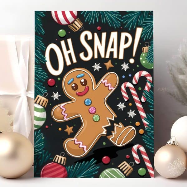 Broken Gingerbread Man Surrounded By Christmas Decorations And The Text Oh Snap.