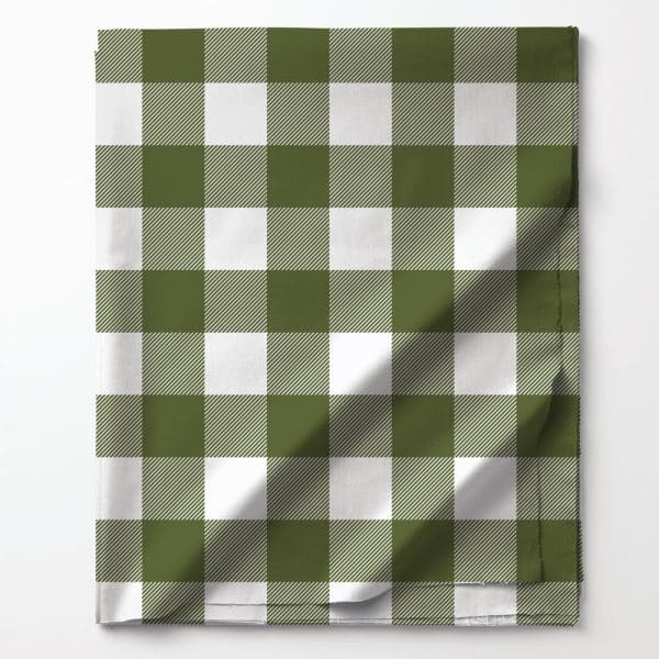 Olive Green And White Gingham Fabric.