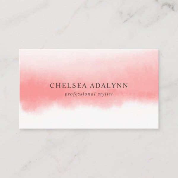 A Coral-Colored Watercolor Business Card For Chelsea Adalynn, Professional Stylist.