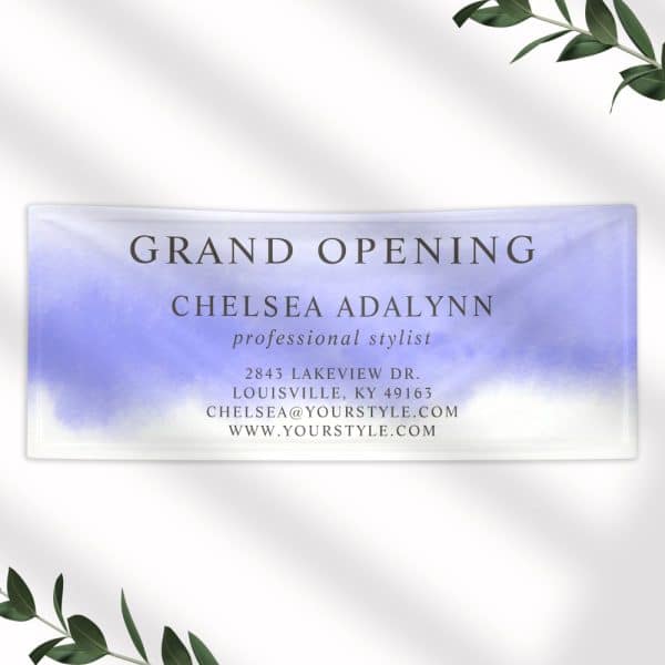 Grand Opening Banner For Chelsea Adalynn, Professional Stylist. Includes Address And Website.