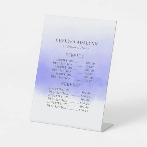 A Price List For Chelsea Adalynn, Professional Stylist.