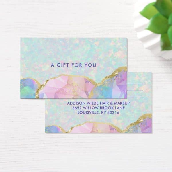Pastel Gift Certificate With Gold Accents And Business Address.