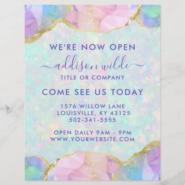Grand Opening Announcement For Addison Wilde, Located At 1576 Willow Lane, Louisville, Ky. Business Hours Are 9Am To 9Pm Daily. Website Address Included.