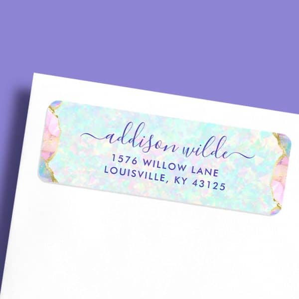 Return Address Label With Pastel Opal Design, Showing Addison Wilde'S Address.