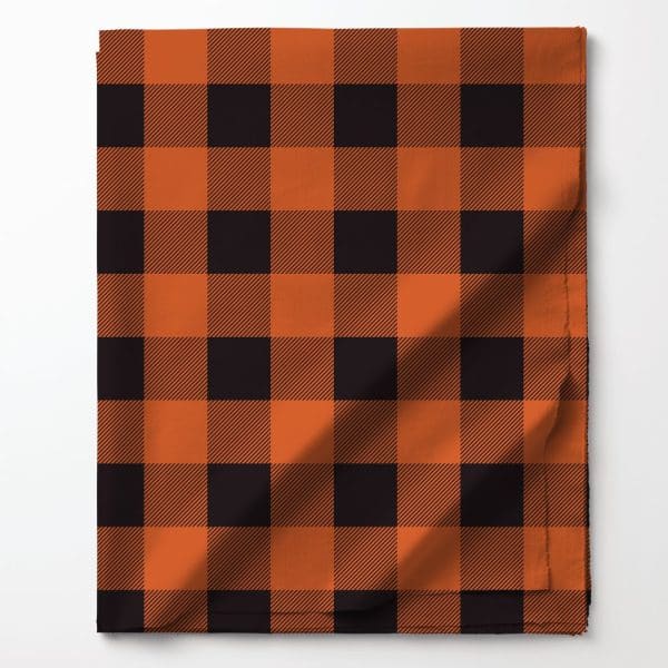 Orange And Black Buffalo Plaid Fabric.