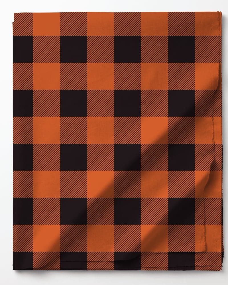 Orange and black buffalo plaid fabric.