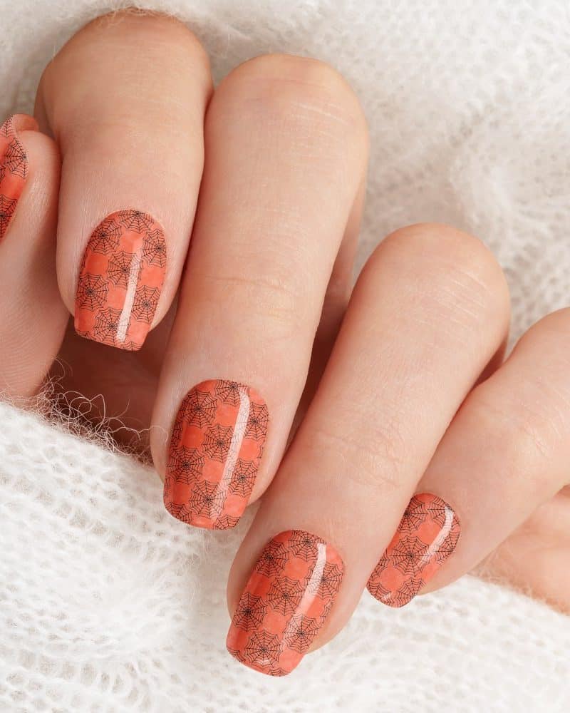 Orange and Black Spider Web Halloween Nail Wraps