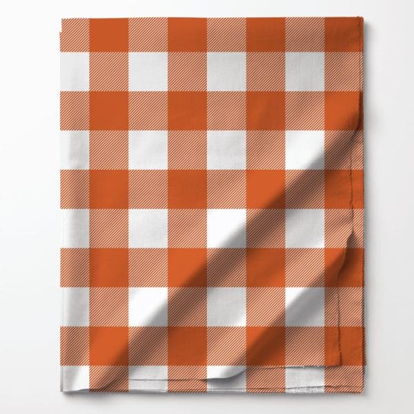 Orange And White Gingham Fabric.