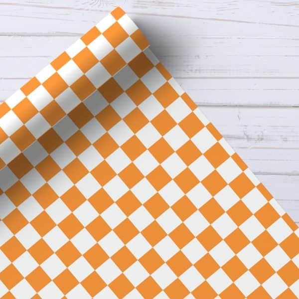 Orange And White Checkered Wrapping Paper Roll.