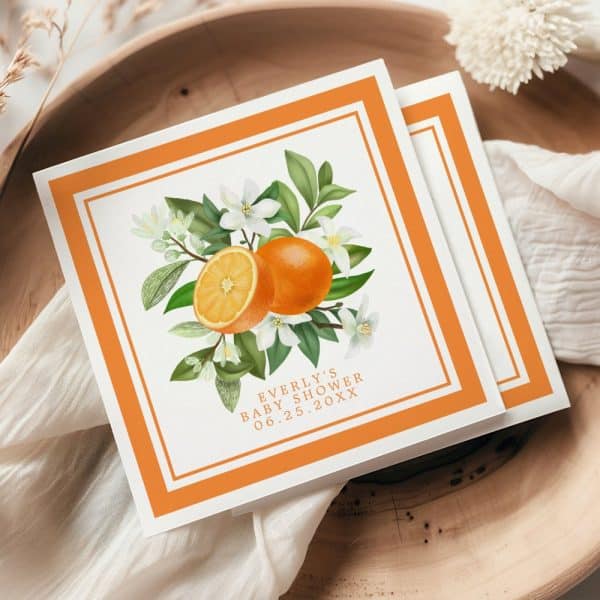 Orange Blossoms And Oranges On A Baby Shower Invitation.