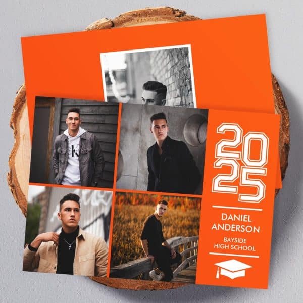 Orange Graduation Announcement With Photos Of Daniel Anderson, Bayside High School Class Of 2025.