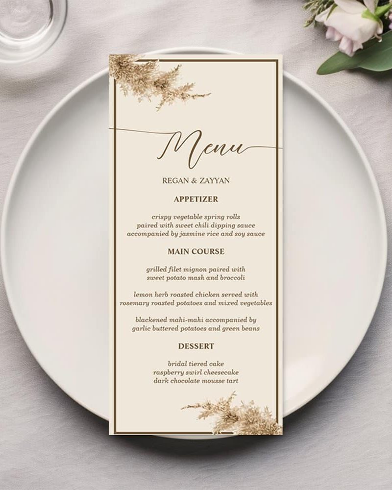 Pampas Grass Earthy Bohemian Exotic Wedding Menu