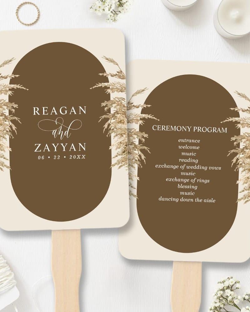 Pampas Grass Earthy Bohemian Wedding Program Hand Fan