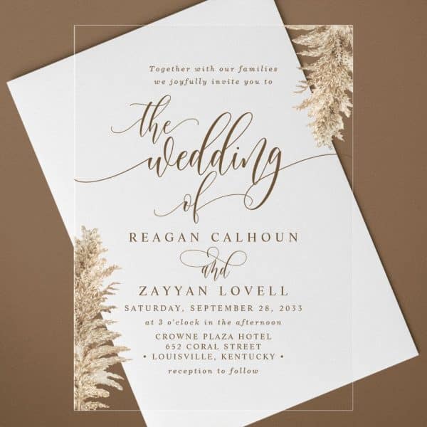 Wedding Invitation For Reagan Calhoun And Zayyan Lovell, September 28, 2033, At The Crowne Plaza Hotel In Louisville, Kentucky.