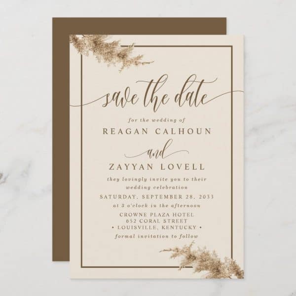 Save The Date For The Wedding Of Reagan Calhoun And Zayyan Lovell, September 28, 2033, At The Crowne Plaza Hotel In Louisville, Kentucky.