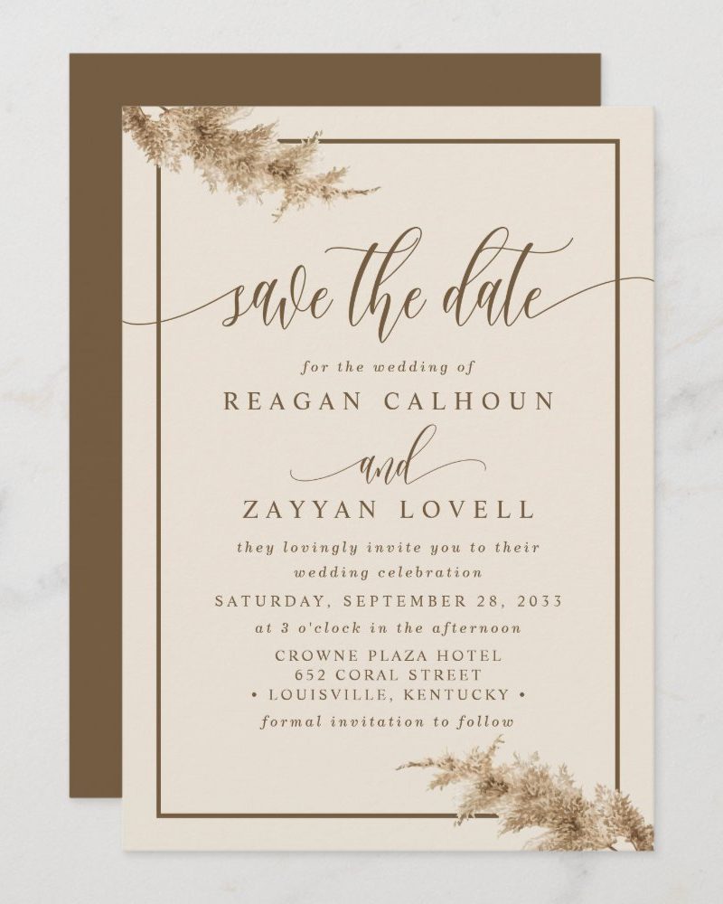 Save the date for the wedding of Reagan Calhoun and Zayyan Lovell, September 28, 2033, at the Crowne Plaza Hotel in Louisville, Kentucky.
