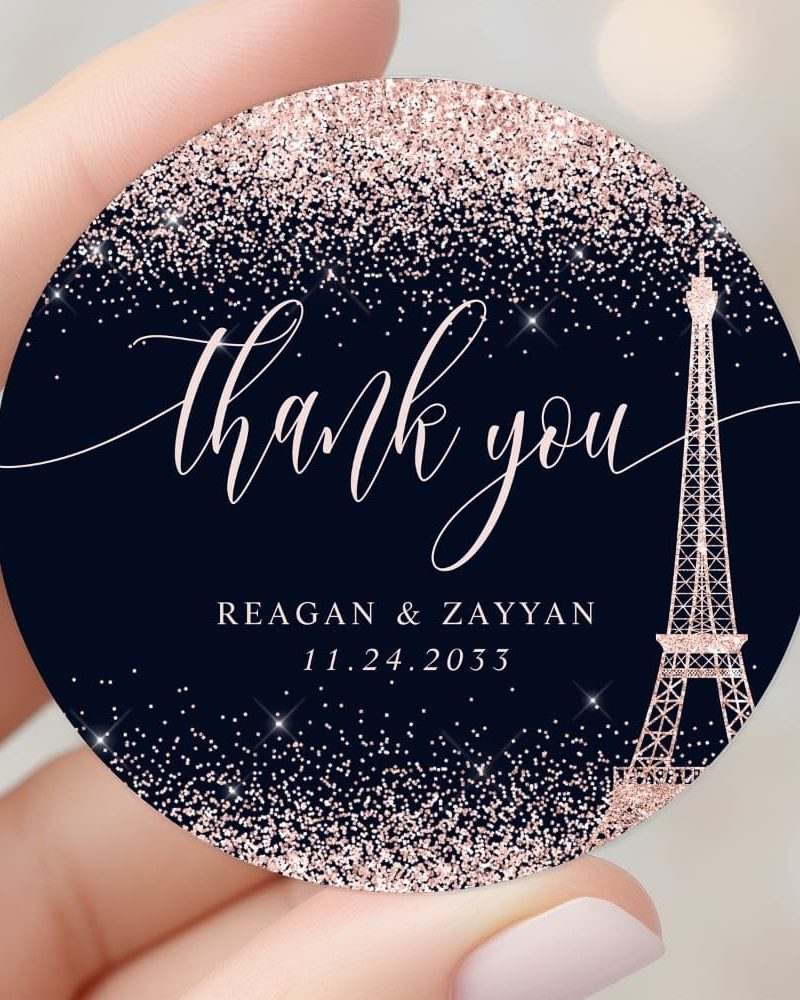 Paris Eiffel Tower Rose Gold Wedding Thank You Classic Round Sticker