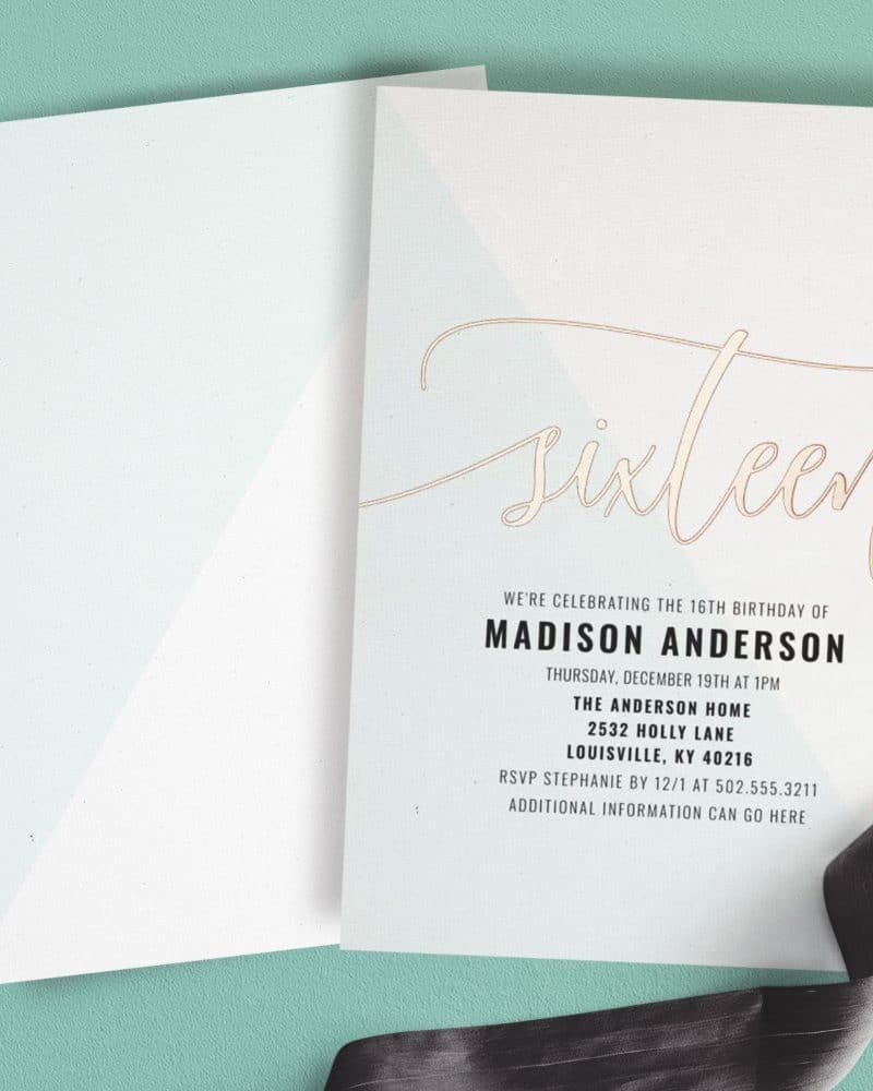 Sweet sixteen birthday invitation for Madison Anderson.