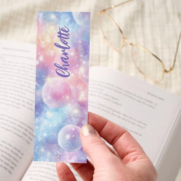 Pastel Bubbles Glitter Sparkle Personalized Bookmarks