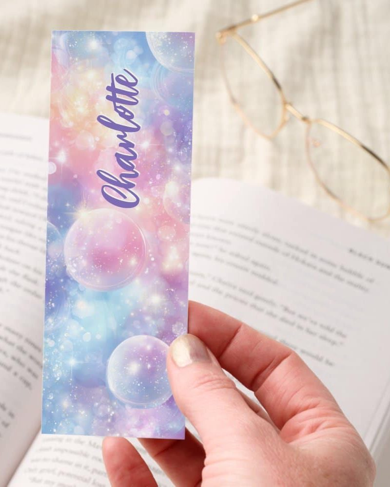 Pastel Bubbles Glitter Sparkle Personalized Bookmarks