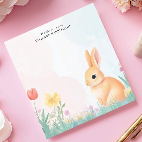 A Light Orange Bunny Rabbit Sits In A Field Of Flowers.
