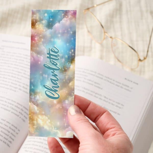 Pastel Clouds Sparkling Stars Personalized Bookmarks
