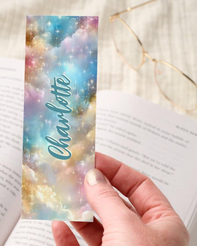 Pastel Clouds Sparkling Stars Personalized Bookmarks