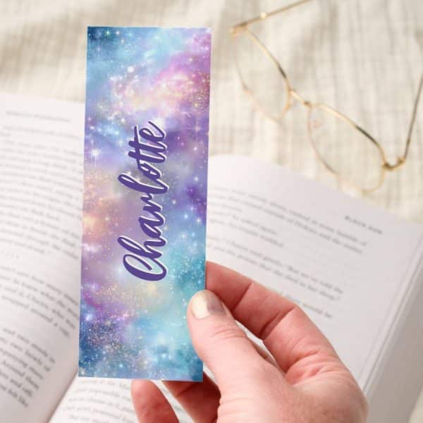 Pastel Galaxy Glitter Sparkle Personalized Bookmarks