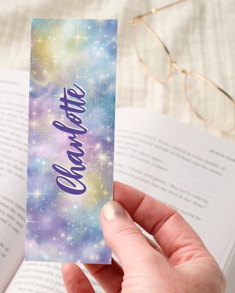 Pastel Galaxy Sparkle Glitter Personalized Bookmarks