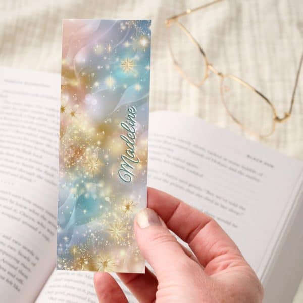 Pastel Gold Star Glitter Waves Bookmarks