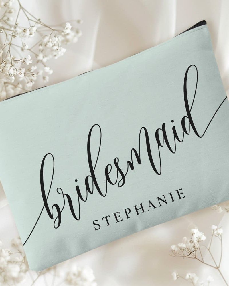 Pastel Mint Bridesmaid Modern Calligraphy Accessory Pouch