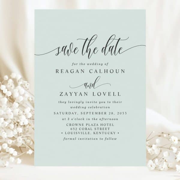 Save The Date For The Wedding Of Reagan Calhoun And Zayyan Lovell, September 28, 2033, At The Crowne Plaza Hotel In Louisville, Kentucky.