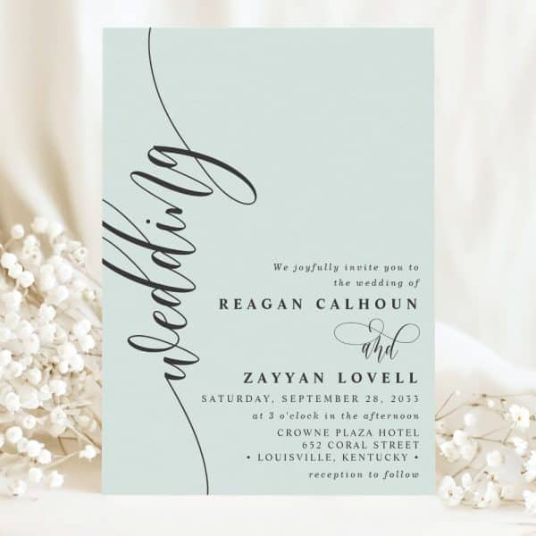 Wedding Invitation For Reagan Calhoun And Zayyan Lovell, September 28, 2033, At The Crowne Plaza Hotel In Louisville, Kentucky.