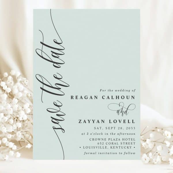 Save The Date For The Wedding Of Reagan Calhoun And Zayyan Lovell, September 28, 2033, At The Crowne Plaza Hotel In Louisville, Kentucky.