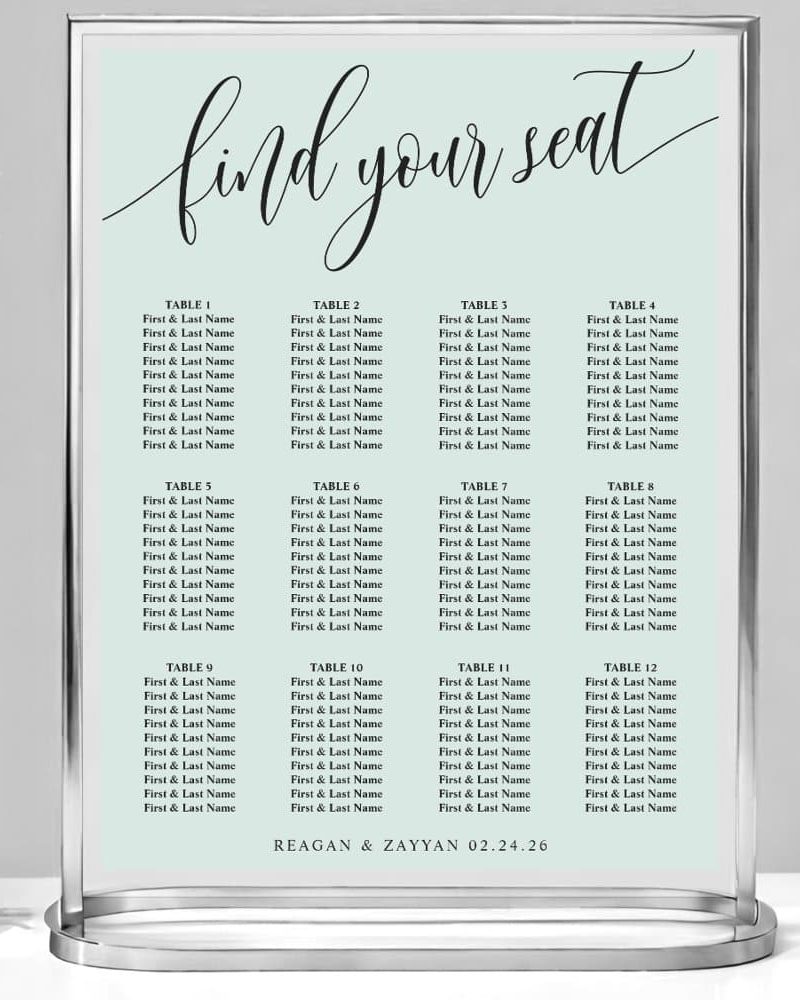 Pastel Mint Simple Wedding Seating Chart