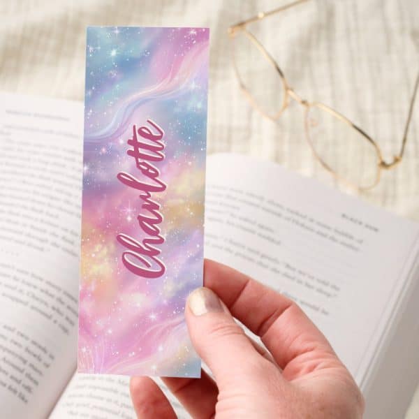 Pastel Pink Galaxy Sparkle Personalized Bookmarks