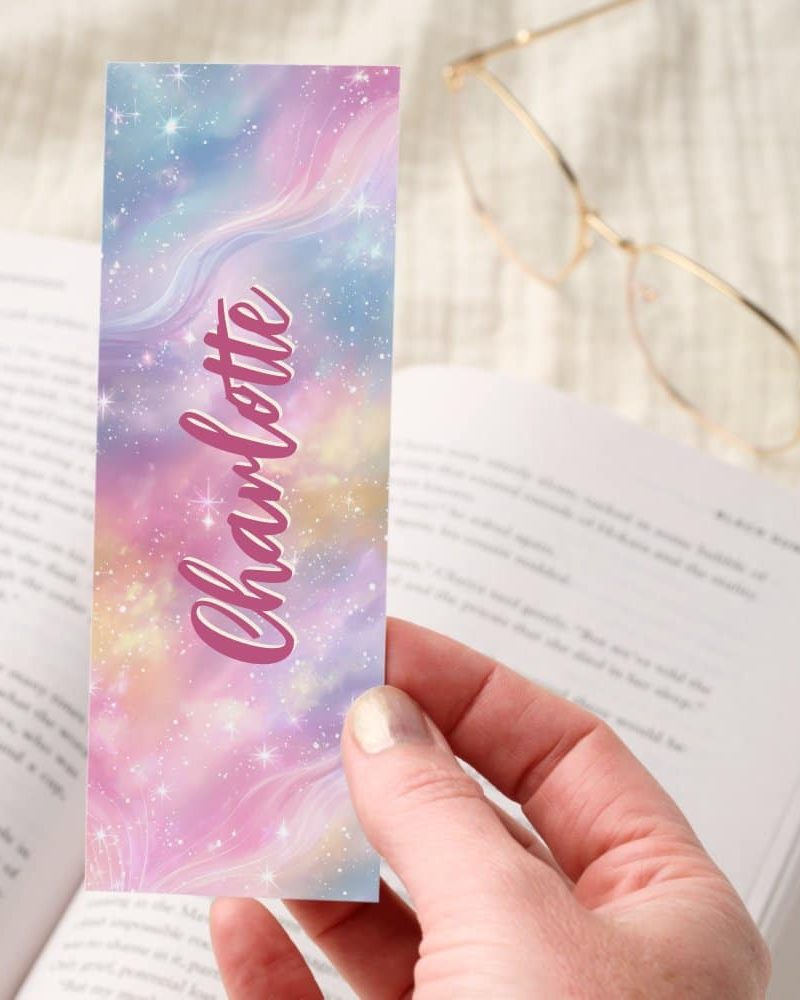 Pastel Pink Galaxy Sparkle Personalized Bookmarks